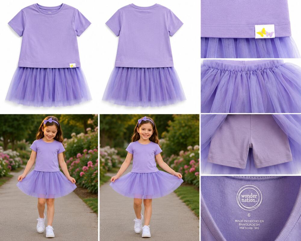 Wonder Nation Girls Lavender Tulle Skirt Set – Size 6